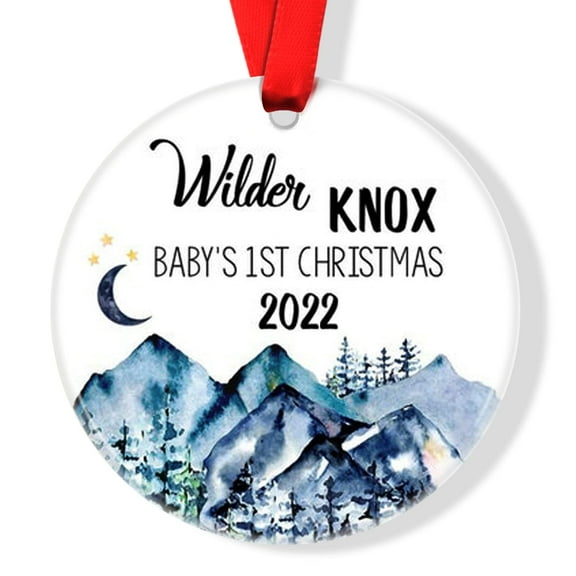 Mountains Baby First Christmas Ornament, Personalized Baby Christmas Ornament, Adventure Awaits Baby Boy Ornament, Holiday Baby Ornament