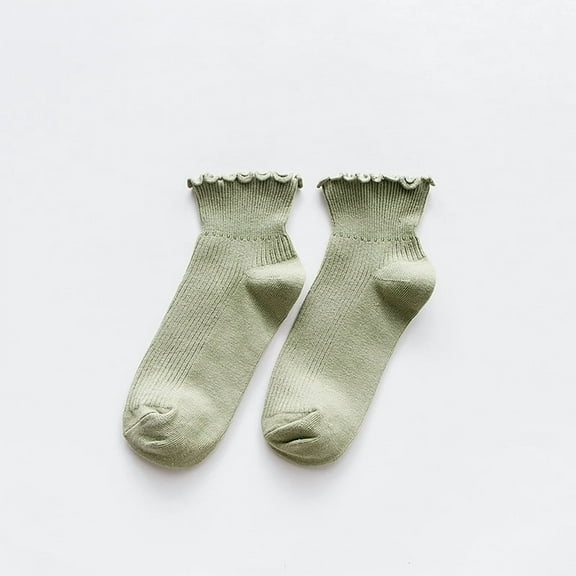 XmhyTop-A Ruffle Ankle Socks - Green, 5 Pairs, One Size, Cute Ruffle Socks for Daily Wear, Bulk Cute Ankle Socks Pack