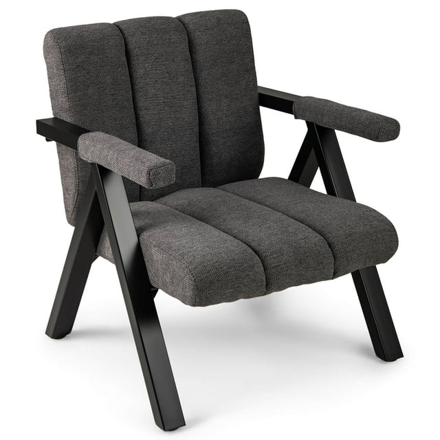 Costway 1 PCS Oversized Accent Chair with Metal Frame & Armrests Mid-century Modern Armchair Gray