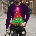 thumbnail image 5 of Feancey Christmas Long Sleeve Tee Shirts for Men Big and Tall Fashion Xmas Tree Print Crewneck Pullover Holiday Casual Loose Tshirts Purple M, 5 of 6
