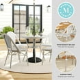 thumbnail image 4 of Martha Stewart 31.5" Round Indoor-Outdoor Bistro Dining Table with 4 Stackable Bistro Chairs - White/Gray with Natural Woodgrain Aluminum Finish Frame, 4 of 12