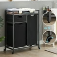 thumbnail image 3 of 3-Compartment Laundry Sorter, Home 2-Tier Laundry Hamper with 1 Drawer and 2 Laundry Sort with Bags, Classify Laundry Basket for Organizing Underwear, Socks and Dark/Light Clothes, Rustic Brown, 3 of 8