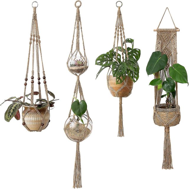 Colgador De Plantas Maceta Colgante Para Interiores Y Exteriores Cesta Cuerda De Yute 4 Piezas,11 Feliz Sencillez