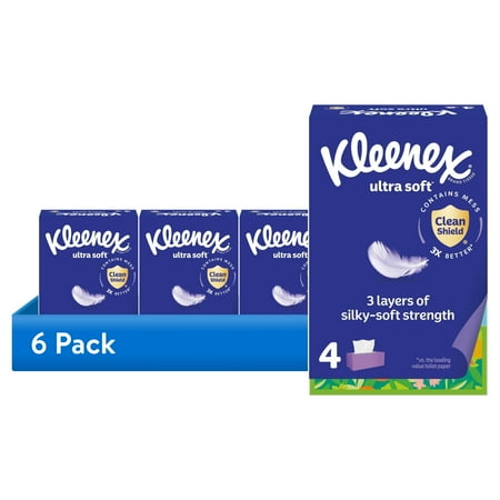 (6 pack) Kleenex Ultra Soft Facial Tissues, 4 Flat Boxes, 120 Tissues per Box, 3-Ply