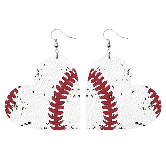 SUSHANG Love Leather Earrings Pu Heart Shape Baseball Softball Gift Sports Leather Earrings Retro