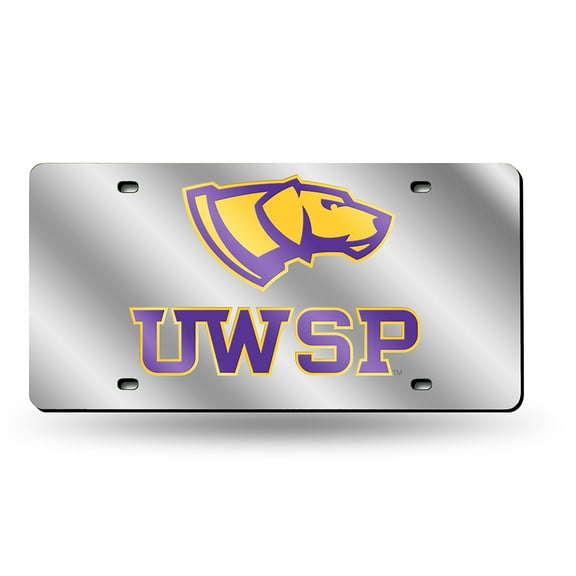 Wisconsin Stevens Point Pointers Mirrored Laser Cut License Plate Auto Tag