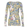 thumbnail image 5 of ASDFVBKG Womens Easter Tops Fashion Crew Neck Basic Long Sleeve Rib Fitted Pullover Ribbed Bunny Floral Printed Comfortable Outfits Clothing Blue M, 5 of 6