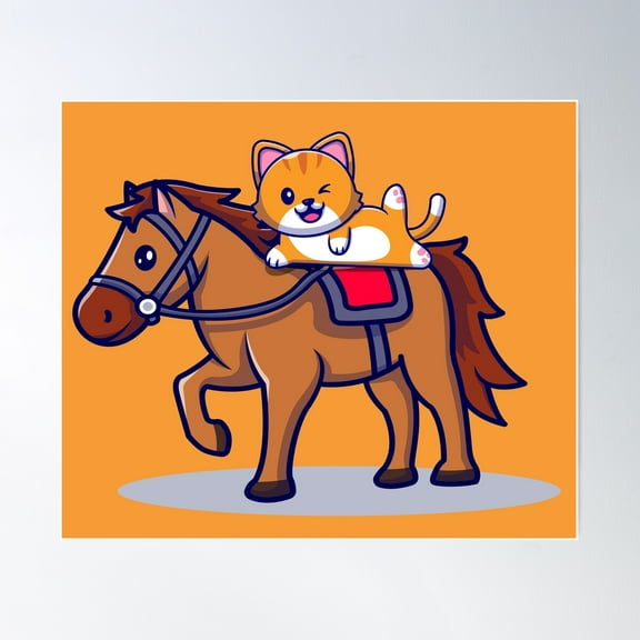 Horse Riding Cat- Cat On A Horse - Cow Boy Cat- Poster Wall Art, Modern Wall Decor For Living Room Bedroom, 8x12 UNFRAMED