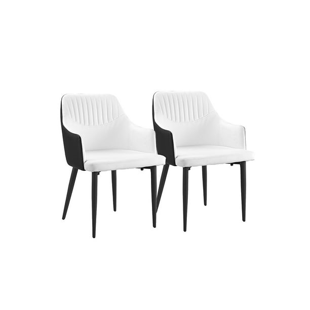 Set Of 2 Dining Chairs Faux Leather Kitchen Chairs With Arm Rests For Dining Room Black White Walmart Com Walmart Com