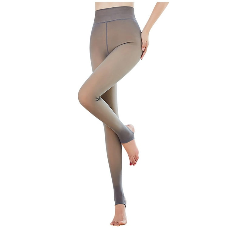High Waisted Leggings Translucent Nude Tights Winter Polyester Thermal Warm  Fleece Lined Women Sheer