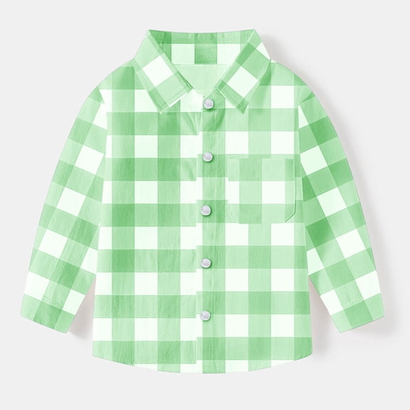 AUNVITO Boys & Girls Checkered Long Sleeve School Shirt with Pockets 6M-8Y Stretch Casual Stylish Uniform Top Comfortable