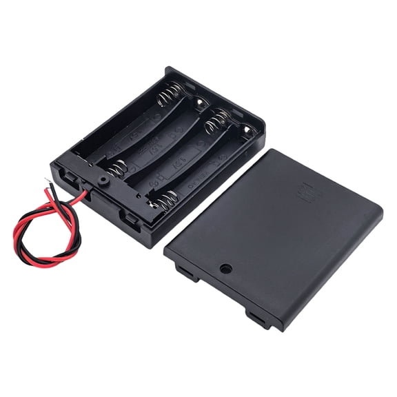 Spring-Loaded 4Slot 3A Battery Box with 6V Output, and Preinstalled Wiring for Devices