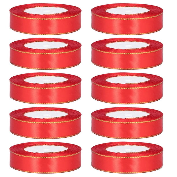 10 Rolls Wrapping Ribbon 24 Yards/Roll Gold Edge Red Ribbon Wedding Party Gift Wrapping Decorative Ribbon