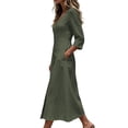 thumbnail image 6 of CHGBMOK Cotton Linen Dresses for Women 3/4 Sleeve V Neck Button Down Dress Cinched Waist Flared Fall Maxi Dress, 6 of 7