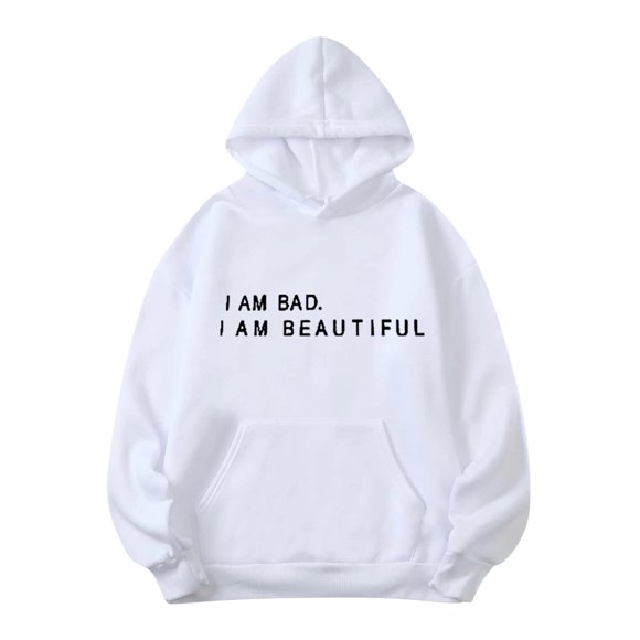 Women's Hoodie Sweatshirt Pullover Lightweight Quarter Zip Pullover Womens Long Tops for Women Women's Winter Tops Hands Womens Sweatshirts Women Hoodie Casual Print Letter Print Sweatshirt Ho White L
