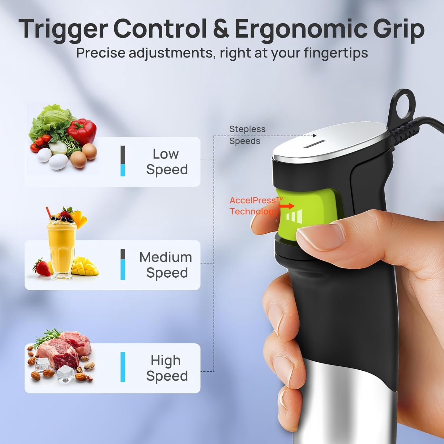 7-in-1 Immersion Blender Handheld Max 1100W Stainless Steel Shaft with Beaker Chopper