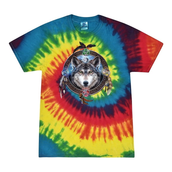 Wild Bobby, Celtic Wolf, Animal Lover, Tie-Dye Tees, Reactive Rainbow, Large
