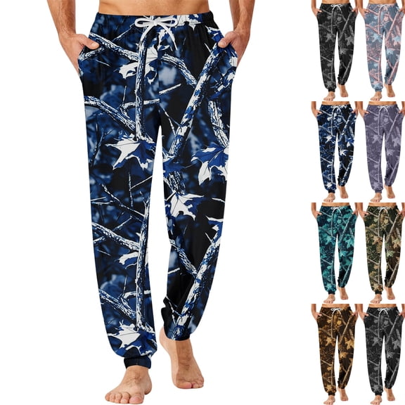 Men's Camo Pajama Pants Adjustable Drawstring Elastic Waist Lounge Pants Jogger Ankle Loose Fit Comfort Sleep Pants with Pockets ,XXL,Blue