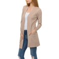 thumbnail image 1 of Womens Light Weight Open Front Long Cardigan with Pocket (Large, Khaki), 1 of 4