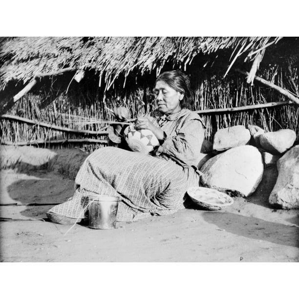 California Basket Maker Na Native American Basket Weaver Working