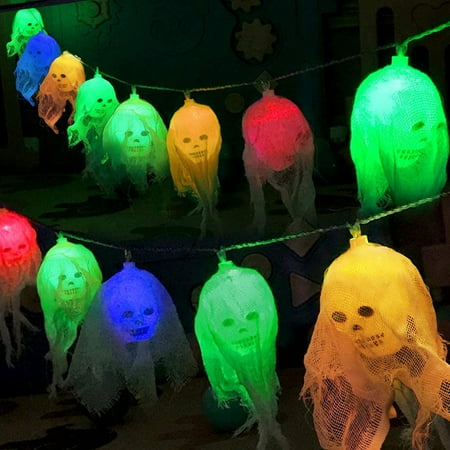 

20 LEDs Battery Operated Halloween Lights with 2 Modes (Steady-on/Flash) Skull Halloween Decorations for Patio Garden Gate Party - Halloween Decor