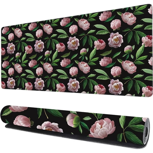 Beautiful Flower Pink Peonies XXL Gaming Mouse Pad Large 35.4x15.7 Inch Desk Mat Keyboard Mat with Stitched Edges Waterproof NonSlip Ideal for Laptop, Keyboard, Computer