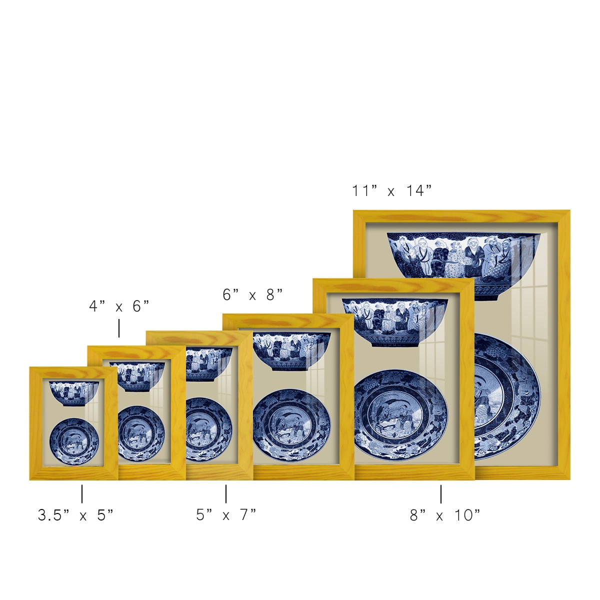 Porcelain in Blue and White II -Framed Print w/glass-Sunflower Yellow