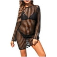 thumbnail image 3 of CFLVAEK Women Beach Crochet Cover Ups Summer Vacation Hollow Out Crewneck Long Sleeve Cover Ups Loose Fit Swimsuit Cover Ups L, 3 of 7