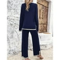 thumbnail image 2 of SWSMCLT Women's 2 Piece Outfits Dressy Long Sleeve Lounge Sets Knit Sweater Top Wide Leg Pants Holiday Casual Pant Suits Tracksuits Navy Small, 2 of 5