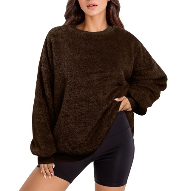 GDREDA Chandails Chauds en Tricot Duveteux à Manches Longues pour Femmes, Pull-Over Automne 2024, Marron, XXXXL