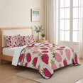 thumbnail image 5 of King Quilt Set 96''x106'', Red Pink Strawberry Lightweight Bedspread Coverlet Set with 2 Pillow Shams, Beige Lovely Summer Spring Fruit Breathable All Season Quilt Bedding for Bedroom/Guest Room, 5 of 9