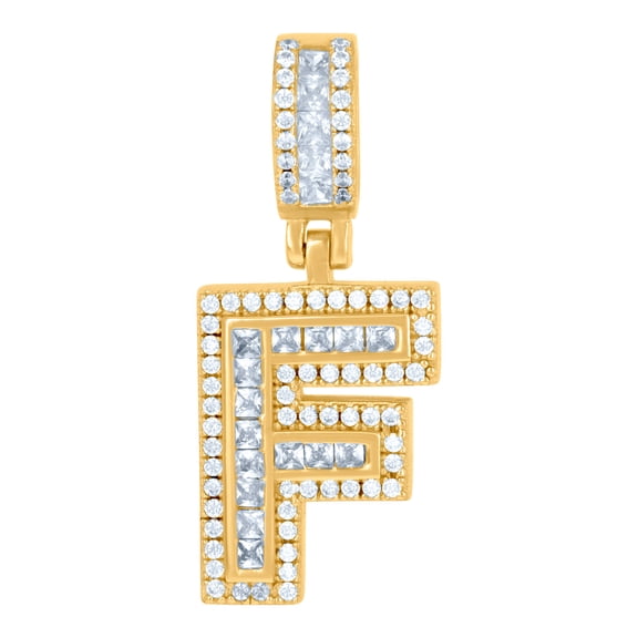 925 Sterling Silver Unisex Round and Baguette Cubic Zirconia Letter Name Personalized Monogram Initial Alphabet F Pendan