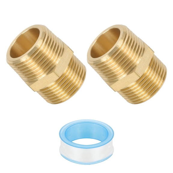 Uxcell 3/4" G Male x 3/4" NPT Male Brass Pipe Fitting with Tape for Air Gas- 2Pcs