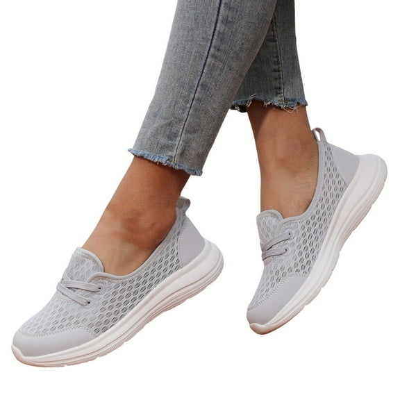 Dakaela Slip on Orthopedic Sneakers Women Breathable Mesh Knitted Woven Low Top Walking Shoes Grey 6.5