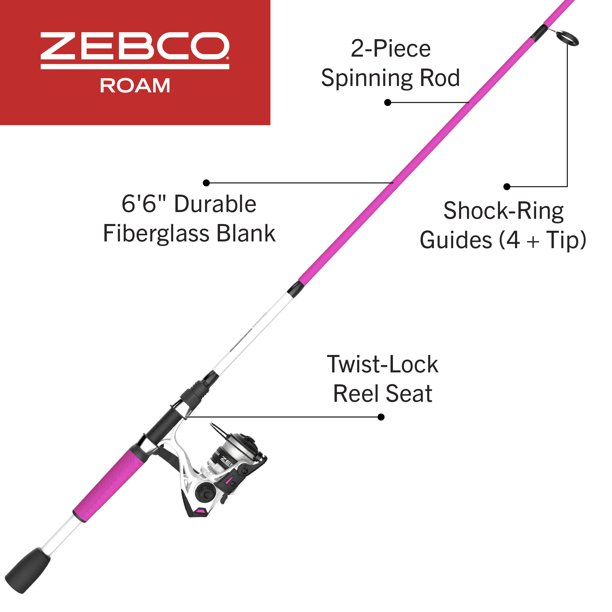 Zebco 1120160 Roam 30SZ 662M Spin Combo with Cajun Line, Pink
