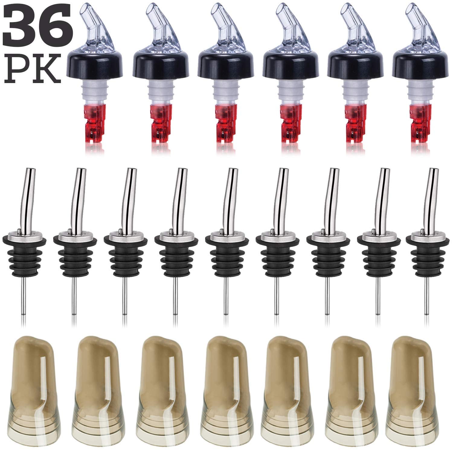 36Piece Liquor Bottle Pourer & Covers Set 12Pack Measured Liquor