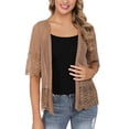 thumbnail image 2 of Youweixiong Women Casual Lace Sheer Shrug Crochet Cardigans Half Sleeve Open Front Cover Up Stripe Jacket Sweater, 2 of 4