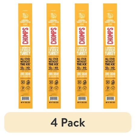 (4 pack) Chomps Original Turkey Jerky Meat Snack Stick (1.15oz Stick)