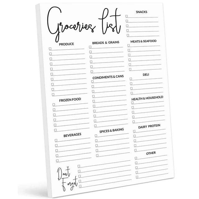 Inkdotpot Grocery List Notepad 6 x 9 inches Magnetic Note pad with Printed Shopping List Items and Blank Grocery Shopping Spaces , 54 Page Weekly Grocery Shopping Planner