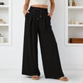 thumbnail image 2 of Palazzo Pants for Women Spring Fall Elastic Waist Wide Leg Loose Fit Casual Flowy Vacation Beach Pants with Pockets, 2 of 6
