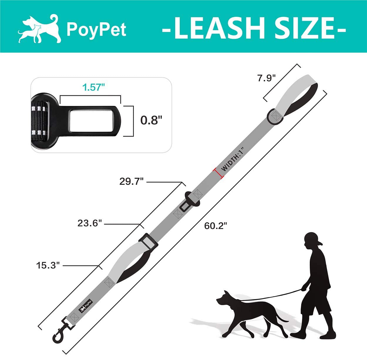 5 Feet Dog Leash with Car Seat Belt PoyPet Reflective No Pull Dog Harness 
