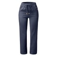 thumbnail image 5 of Linen Pants Women Summer,Petite Wide Leg Cotton Linen Pants with Pockets Comfy Casual Loose Lounge Trousers Navy XL, 5 of 5