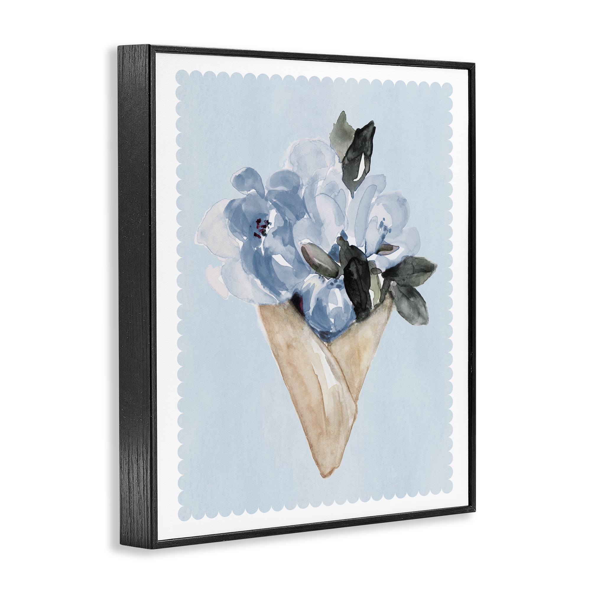 Stupell Industries Blue Flower Gift Bouquet Black Framed Giclee Art, design by Elizabeth Medley