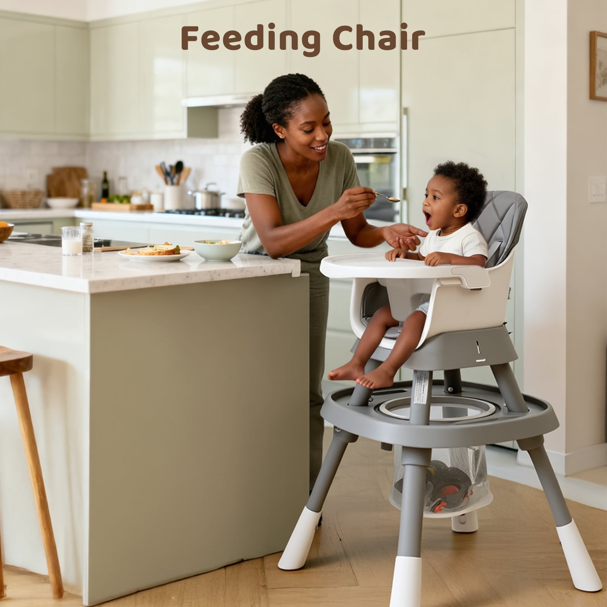 AILEEKISS 15-in-1 Baby High Chair, Toddler Dining Booster Seat with Activity Center, Grey