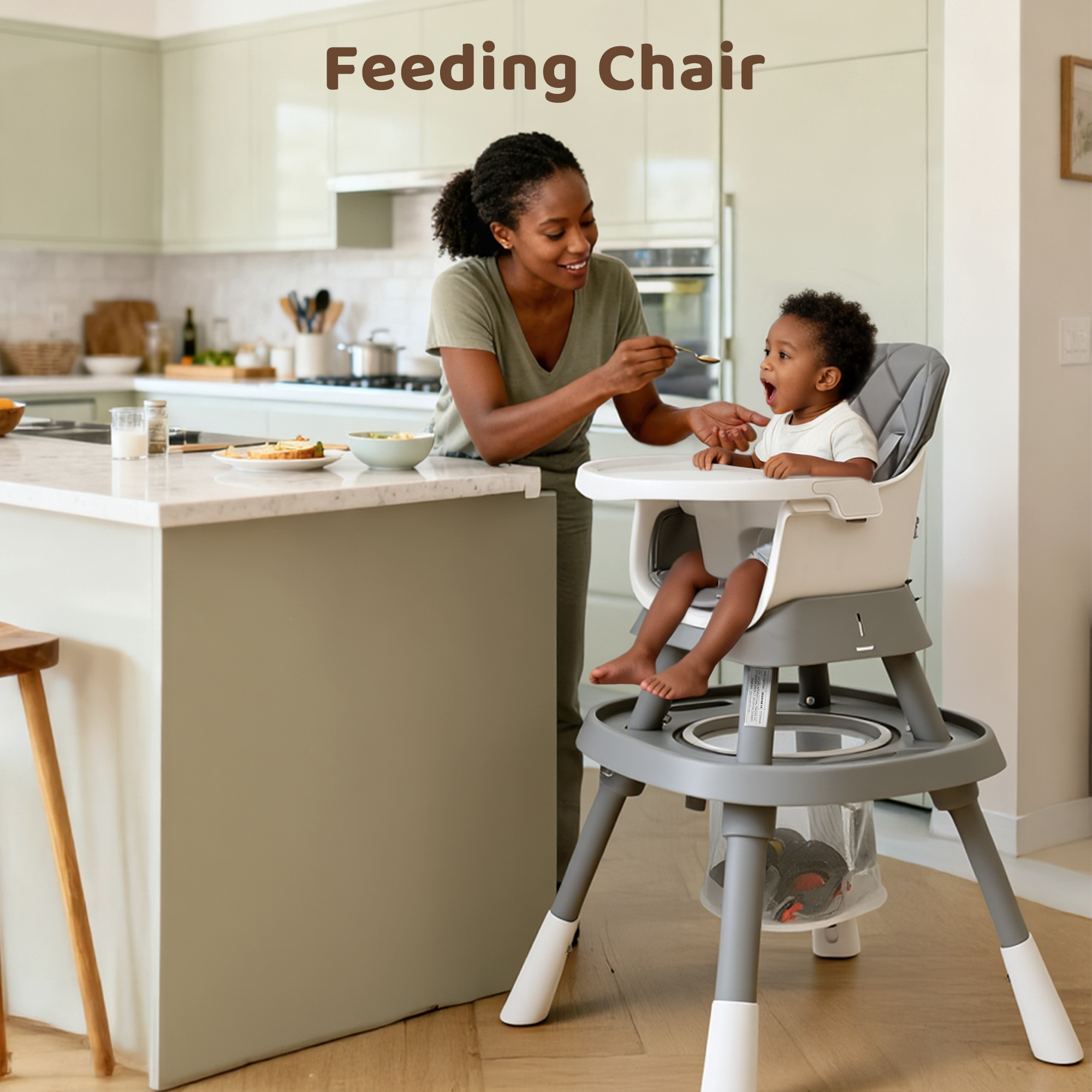 Aileekiss 15-in-1 Baby High Chair with Activity Center, Grey photo 2