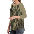 thumbnail image 3 of SAATLERI Button Up Camo Shirt Women Dressy Casual 3/4 Sleeve Tunic Tops Color Block Lightweight V Neck Blouse T-Shirts, 3 of 4