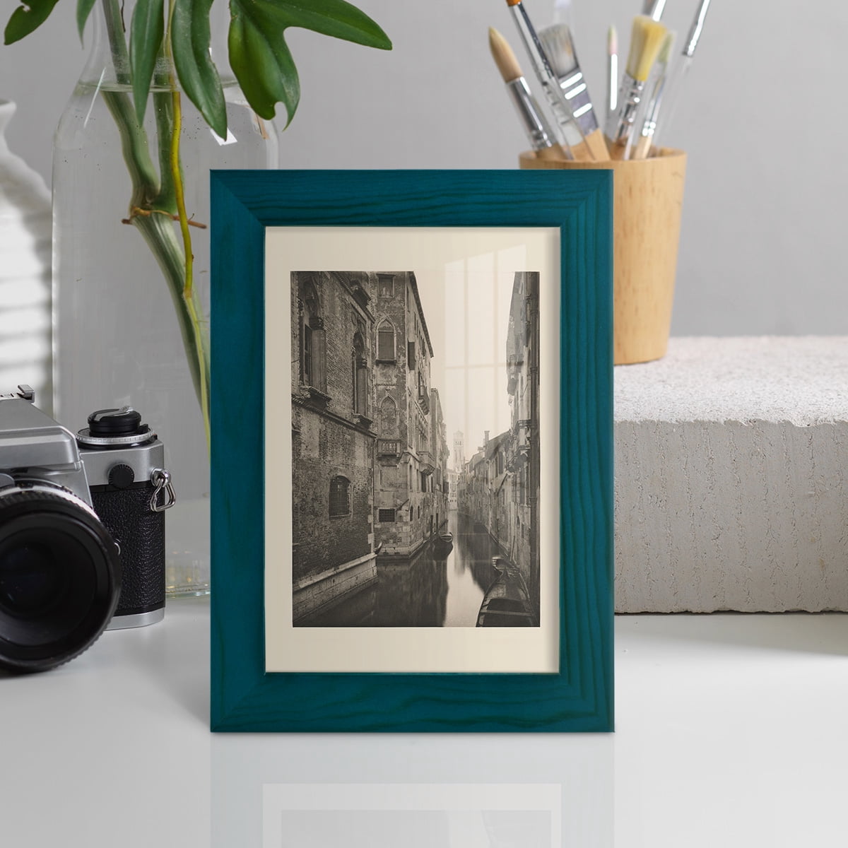 Vintage Views of Venice V - Framed Print w/glass - Ocean Blue