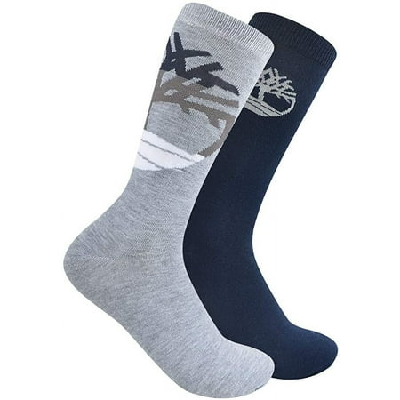 Timberland 2-Pack Large Logo Fashion Crew Socks Light Gray & Navy