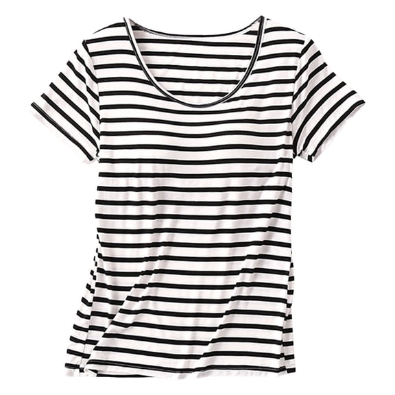 Women's Short Sleeve T-Shirt Built-in Bra Comfortable Pajama Top Soft Casual Vest Stylish Wear Breathable Fabric