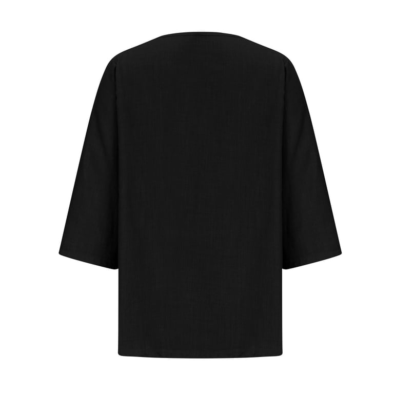 tklpehg 3/4 Sleeve Cotton Linen Tops for Women Casual Loose Fit